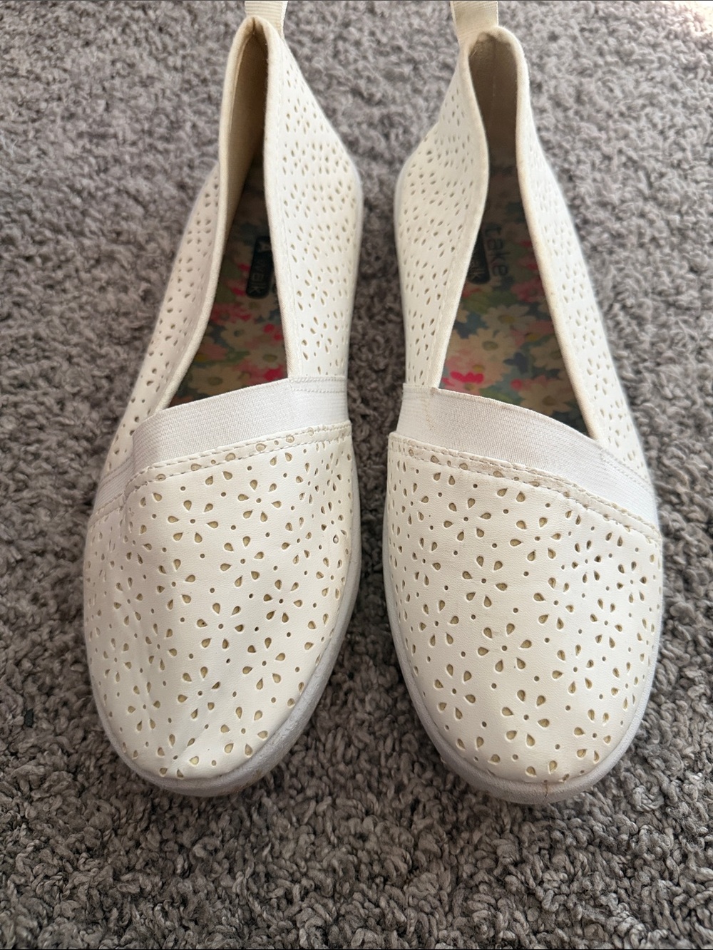 Women’s Cream Perforated Slip-On Flats with Elastic Vamp - Picture 2 of 8